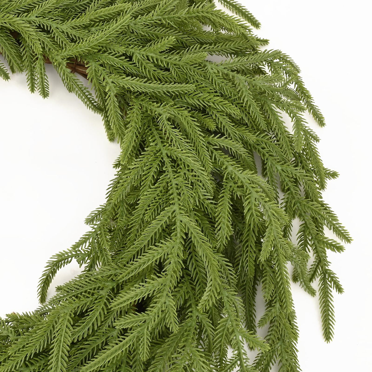 Christmas Wreath -24 Inch Real Touch Norfolk Pine Wreath for Front Door, Christmas Wreath with Lights, Greenery Wreath with Ribbon Bell for Home Table Wall Window Indoor Outdoor Christmas Decoration