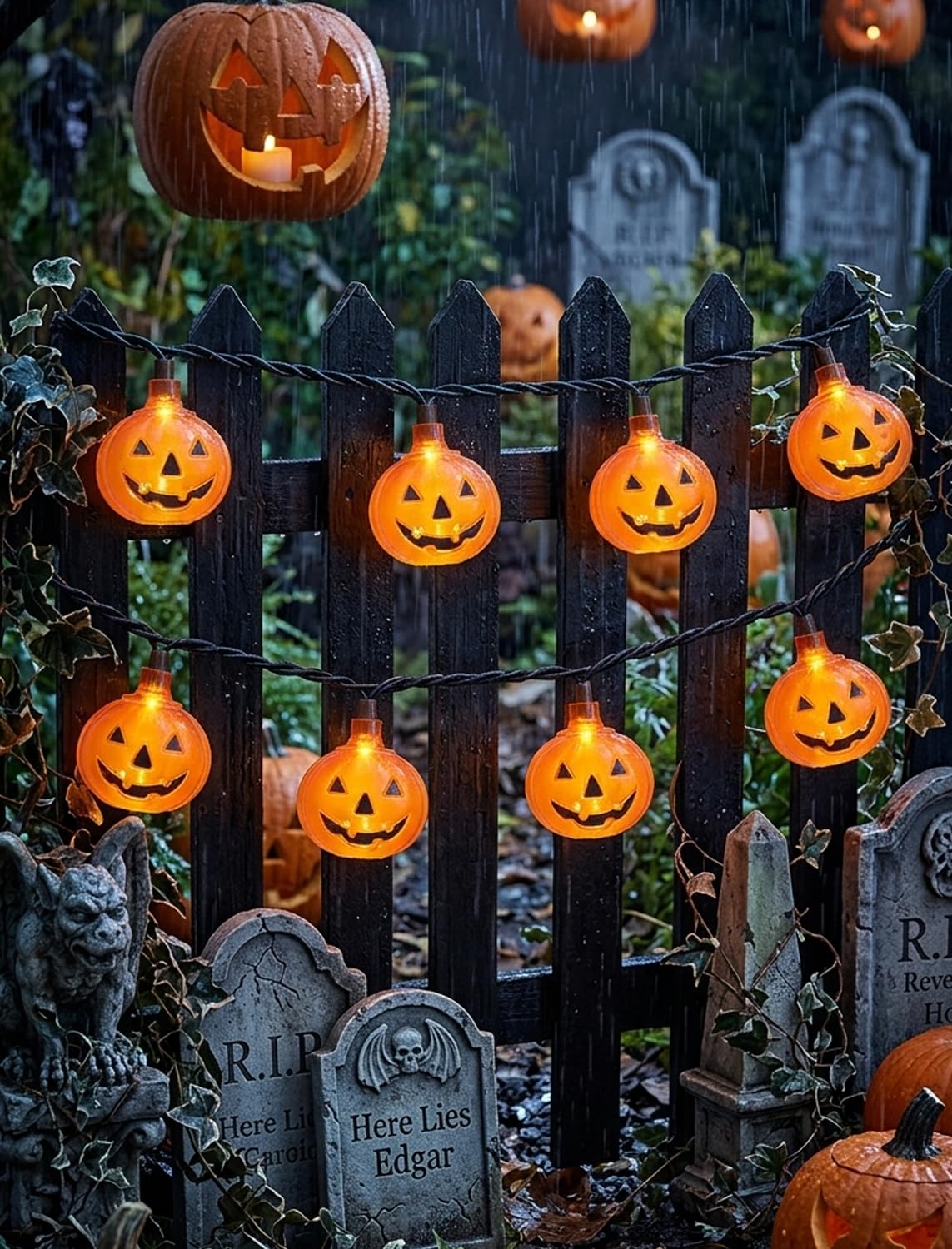 Xingzd 8.5Ft LED Halloween Lights Pumpkin String Lights with 10 Smiling Jack O Lantern Pumpkin Lights, Clear Orange Jack O Lantern for Home Party Yard Porch Indoor Outdoor Decor Halloween Decorations