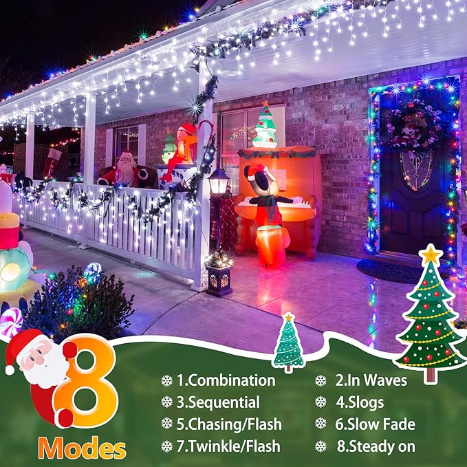 50FT 480 LED Christmas Lights Outdoor Decorations with 90 Drops Timer 8Mode Curtain String Lights Waterproof Plug in Fairy Lights for Indoor,Xmas,Party,Patio,Window,Fence,Trees Decor(Cold White)