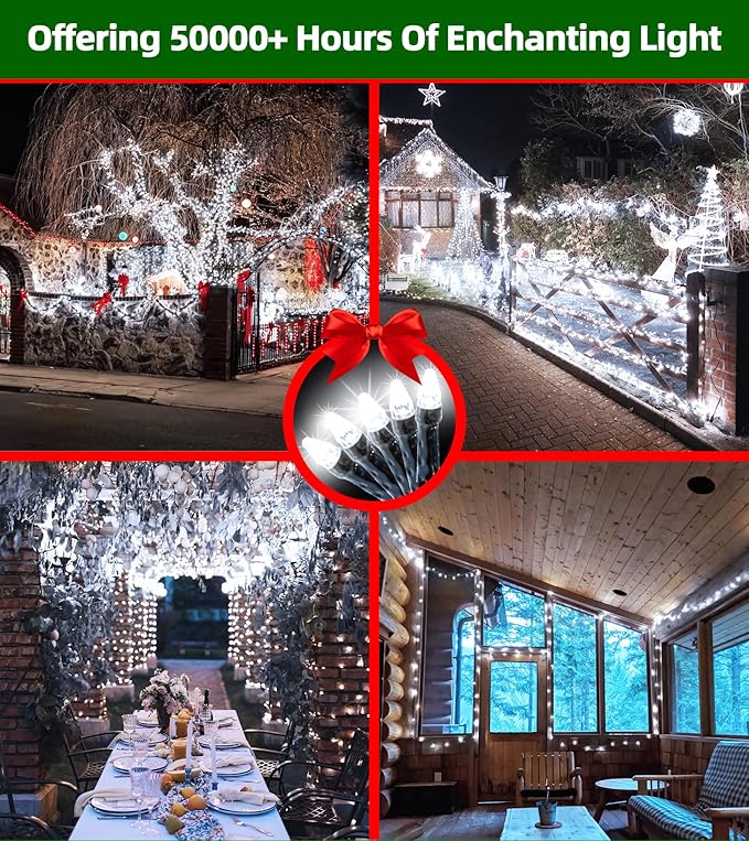 750 LED Outdoor Christmas Lights Decorations, 246ft Green Wire LED Christmas String Lights with Timer Memory, Twinkle Lighs for Indoor Outdoor Xmas Party Christmastree Wedding Garden Patio Cool White