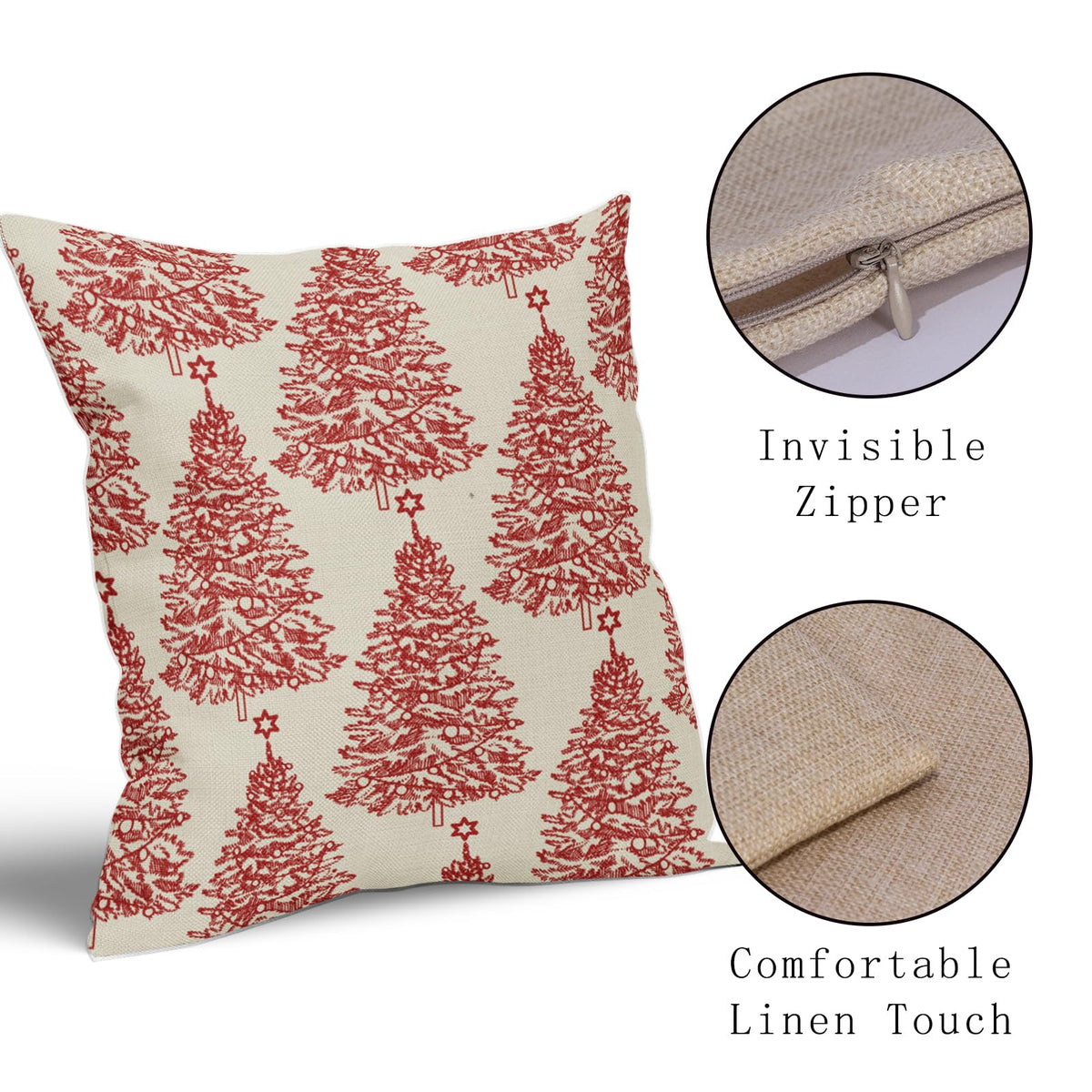 Aytipun Christmas Tree Pillow Covers 18x18 Set of 2 Red Rustic Vintage Decorative Throw Pillowcases for Home, Living Room, Bedroom, Sofa, Couch, Bed, Chair, Stool, Porch, Office, Cafe, Car