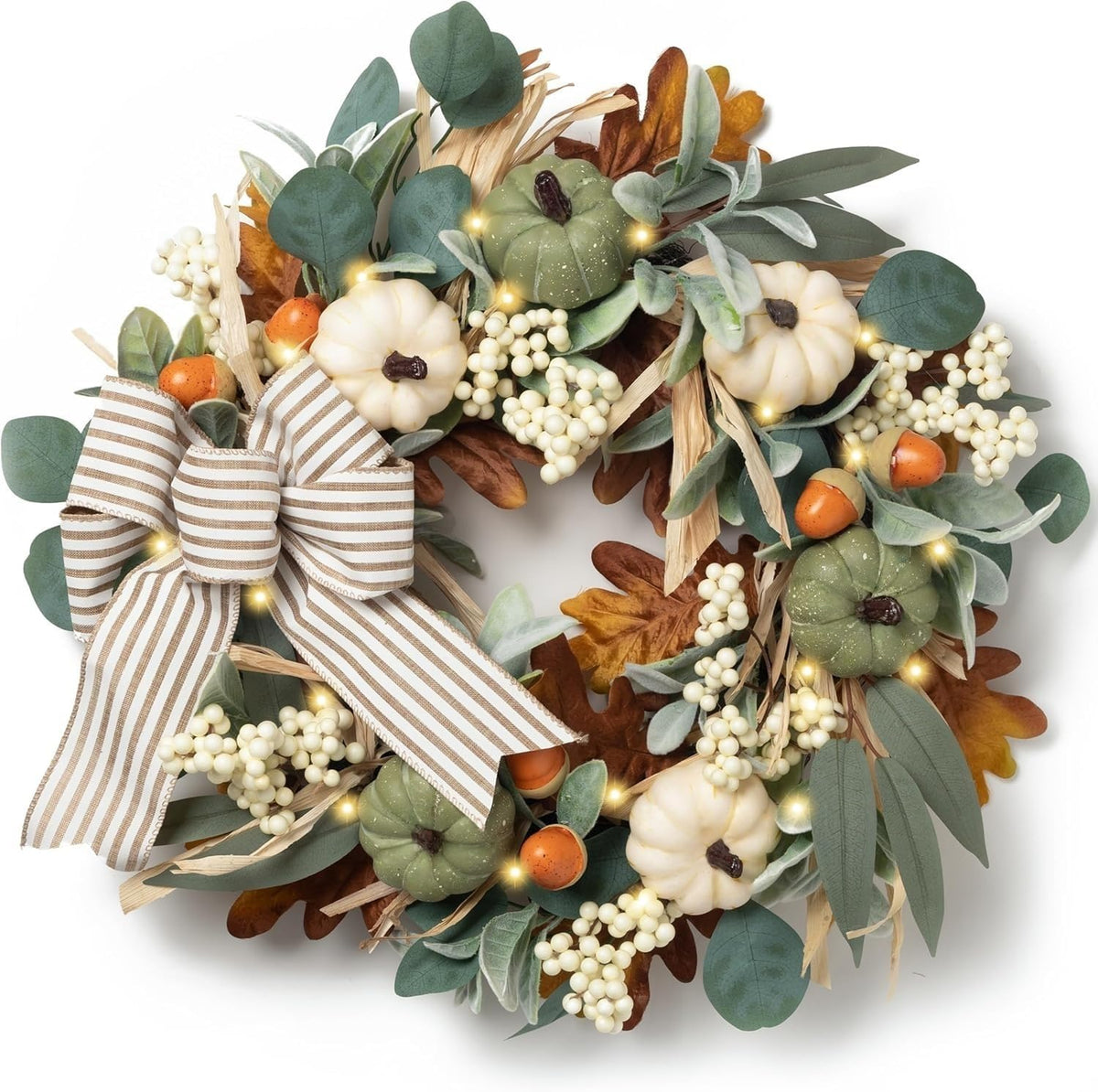 22in Fall Wreaths for Front Door, Large Autumn Door Wreath with Bow Pumpkin Autumn Wreath Decorations, Artificial Leaves Wreaths for Indoor Outdoor Home Porch Thanksgiving Farmhouse