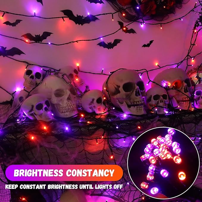 300LED 93 Ft Orange & Purple Halloween Lights 8 Modes Halloween Light Mini Twinkle Light for Party Indoor Outdoor Decor