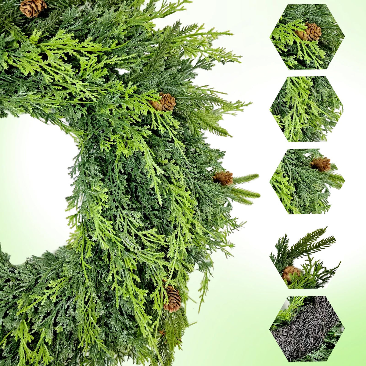 FPROOM 26In Christmas Wreath,Christmas Pine Wreath for Front Door,Real Touch Norfolk、Cedar Leaves Wreath for Indoor Outdoor, Home, Holiday, Mantle,Wall Decor