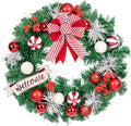 Christmas Wreaths for Front Door Outside Decor, 20" Peppermint Candy Ball Ornaments Pine Branches Winter Artificial Wreath Decorations with Bow Hanging Sign for Xmas Home Door Wall Window Fireplace
