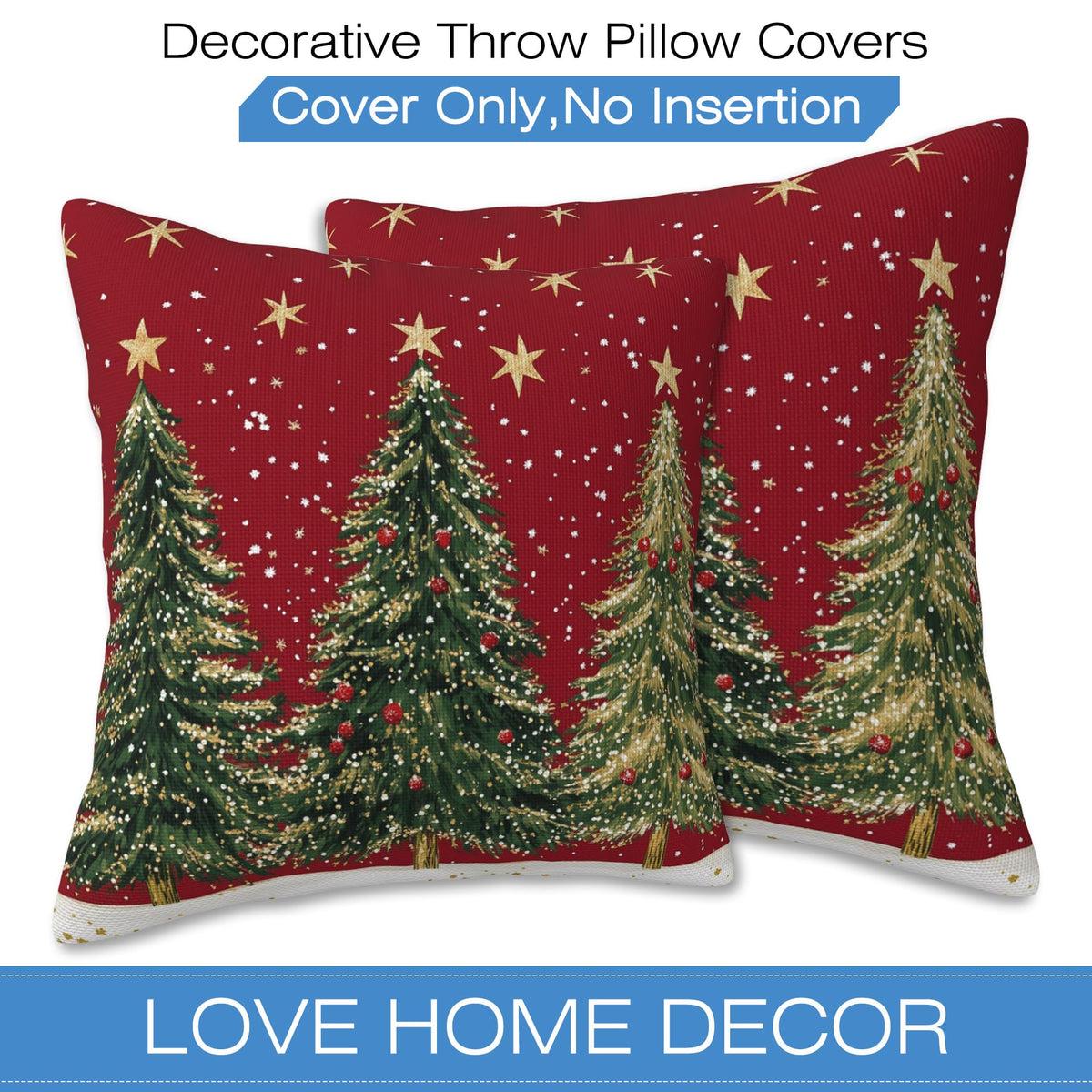Naqiuli Throw Pillow Covers Christmas Tree Pillow Covers 18x18 Inch Set of 2 Christmas Throw Pillows Decorative Pillow Cases Cushion Covers for Bedroom Livingroom Sofa Farm House