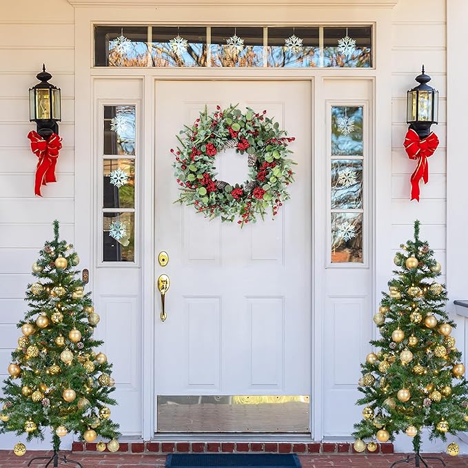 Sggvecsy 22 Inch Artificial Christmas Wreath for Front Door Xmas Red Berry Wreath with Pine Needles Pine Cones Eucalyptus Leaves Christmas Decorations for Winter Wall Outdoor Home Holiday Xmas Decor