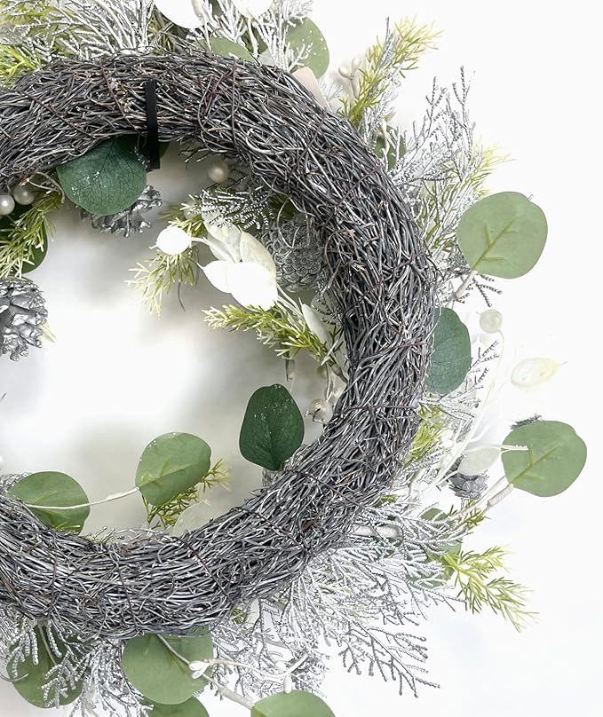 Christmas Wreaths for Front Door 22 Inch Artificial Christmas Wreath White Winter Wreath with Berries Pine Cones Pine Needles for Xmas Indoor Outdoor Decor