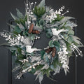 Winter Wreaths for Front Door Outside- 24 Inch Outdoor Christmas Wreath with White Owl,Pine Cones,Cedar and White Berries,Artificial Snowy Winter Decorations for Home Farmhouse Door Decor