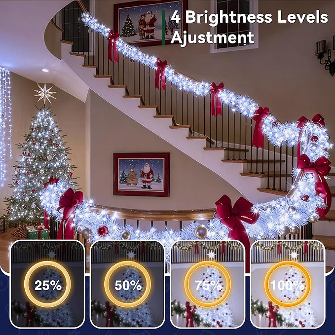 Outdoor Christmas Lights, 1200LEDs 393FT Christmas Tree String Lights, IP67 Waterproof 8 Modes Cold White Holiday Lights with Remote for House Yard Xmas Decorations