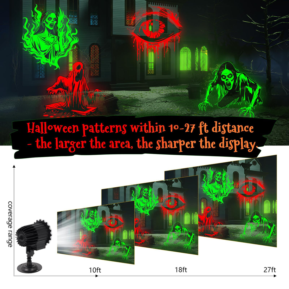Halloween Projector Lights Outdoor - LED Rotating Skull & Ghost Projection Light, Waterproof Halloween Light Projector, Indoor/Outdoor Decor for Home, Yard, Party, Window & Wall
