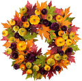 YULETIME 24" Fall Wreath, Artificial Autumn Wreath with Red, Orange, Green Maple Leaves and Orange, Purple, Green-Yellow Pumpkins (Pumpkin & Maple Leaf)