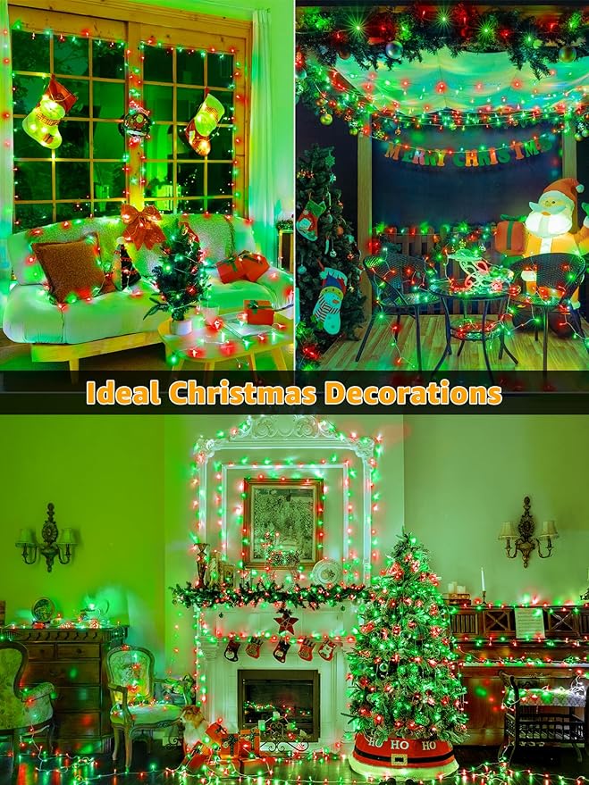 Christmas Lights 600 LED 98FT, Waterproof Outdoor String Lights with Remote and Timer, 8 Modes Dimmable Fairy Lights for Indoor Outdoor Wedding Party Holiday Decorations (Red and Green)
