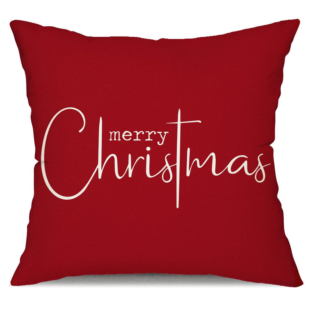 Allorry Christmas Pillow Covers Merry Christmas Throw Pillow Decorative Christmas Red Cotton Cloth Linen Cloth Pillow Cover Sofa Cover Decorative Rectangle Length 18X18 inches