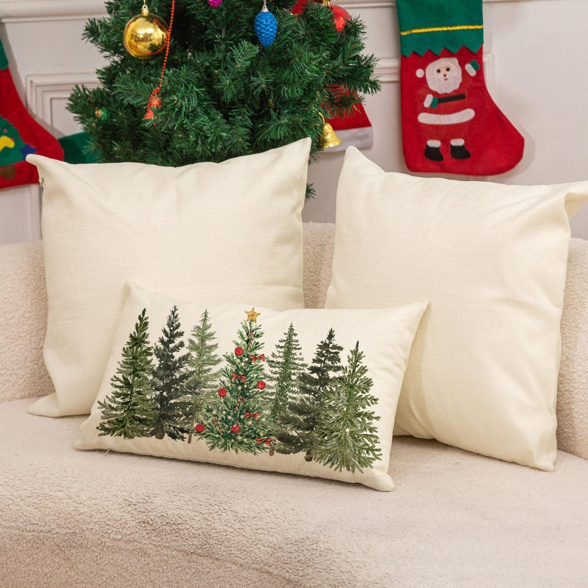 Christmas Rectangle Pillow Cover Watercolor Xmas Pine Tree Throw Pillow Case 12 x 20 Inch Cushion Cover for Winter Party Home Farmhouse Couch Sofa Car