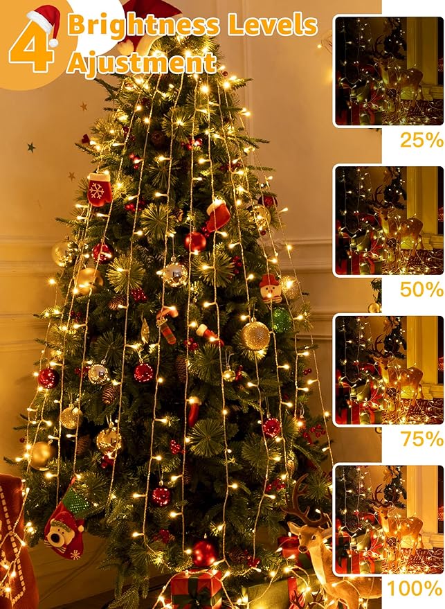 Christmas String Lights 1200LED 196FT, 8 Modes Dimmable Fairy Lights with Remote and Timer, Waterproof Christmas Lights for Festive Decoration Indoor Wedding Party Holiday (Warm White)