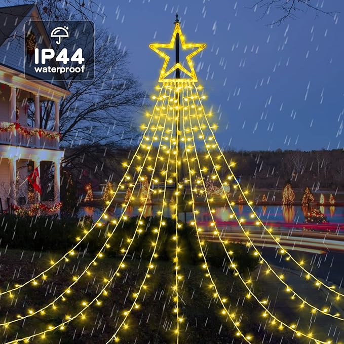 Christmas String Lights Outdoor Decoration 317 LED Star Fairy String Lights 8 Modes & Waterproof for Party Wedding Patio Yard New Year Holiday Indoor Outdoor - Warm White