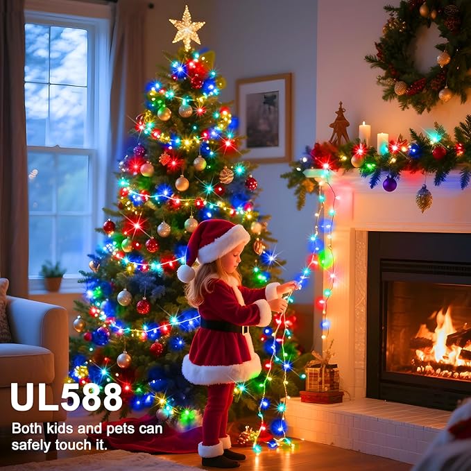 114 FT 350 LED String Lights Outdoor Indoor, Christams String Lights Waterproof 8 Modes & Timer, Fairy Lights Plug in for Bedroom, Weeding, Patio, Party, Holiday,Christmas Decor（Multicolor）