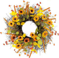 Fall Wreaths for Front Door 20 Inch Rustic Artificial Wreath Sunflower Maple Leaf Rice Ears Autumn Decoration for Halloween Thanksgiving Christmas