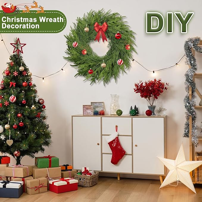 26 Inch Christmas Wreath, Christmas Wreaths for Front Door, Artificial Pine Wreath for Table Wall Window Indoor Outdoor Christmas Decoration