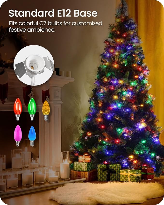 2Pack Christmas Village Lights, Decoration String Lights 12Ft with 6 C7 LED Bulbs, Warm White, with Socket and Switch, for Christmas Snow House,Pumpkin Crafts,Holiday Decoration W04VLP205