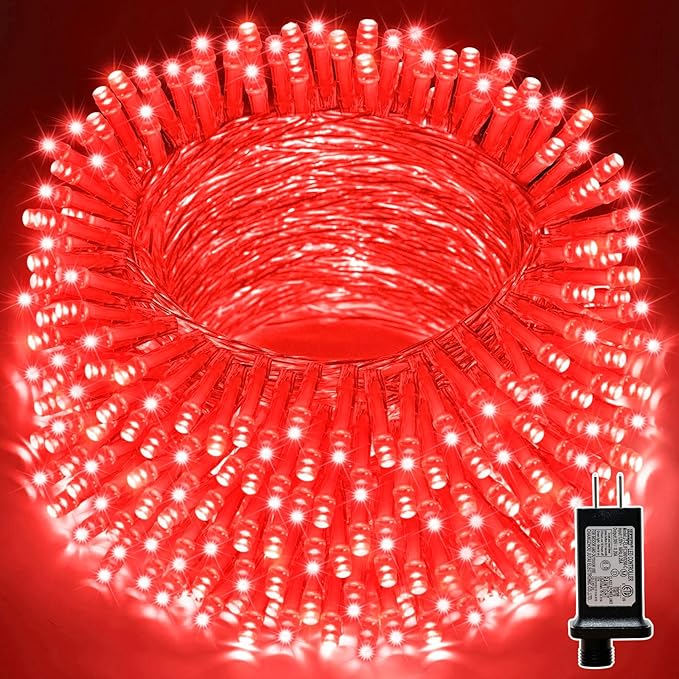 LAMPHOME 33ft Christmas Decorative Mini Lights, 100 LED Transparent Wire Fairy Starry String Lights Plug in, 11 Lighting Modes, for Indoor Outdoor Xmas Tree Wedding Party Decoration (red)