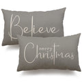 DFXSZ Christmas Throw Pillow Covers 12x20 Inch Set of 2 Merry Christmas Farmhouse Decorations Believe Holiday Decor Throw Cushion Case for Home Couch