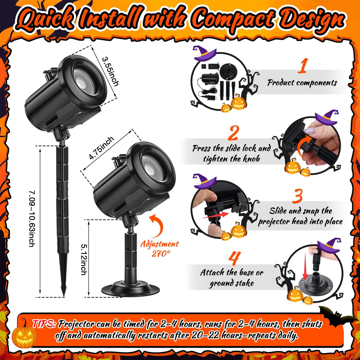 12 in 1 Halloween Ghost Projector Light Outdoor, 3D Dynamic Decoration Light 4 Color, Waterproof Scary Projector with Skeleton Ghost/Ghost/Pumpkin/Witch for Home Window Wall Halloween Holiday Decor