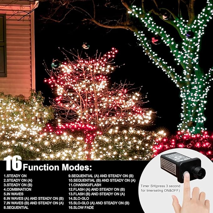 LAMPHOME 66ft Christmas Decorative Mini Lights,200 LED Transparent Wire Fairy Starry String Lights Plug in, 11 Lighting Modes, for Indoor Outdoor Xmas Tree Wedding Party Decoration (Green)