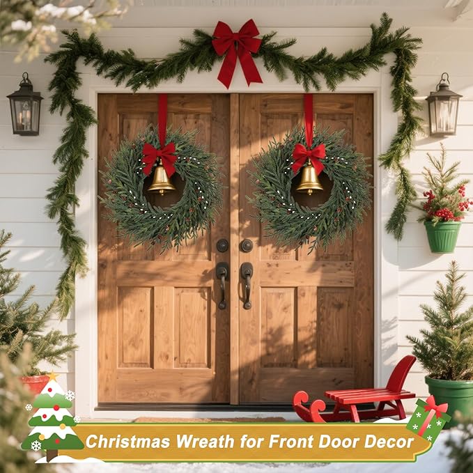 Artgar 26 Inch Pine Wreath - Christmas Wreaths for Front Door - Real Touch Pine Wreath with Pinecones Berries - Large Artificial Green Wreaths for Home Wall Window Porch Farmhouse Outdoor Xmas Decor