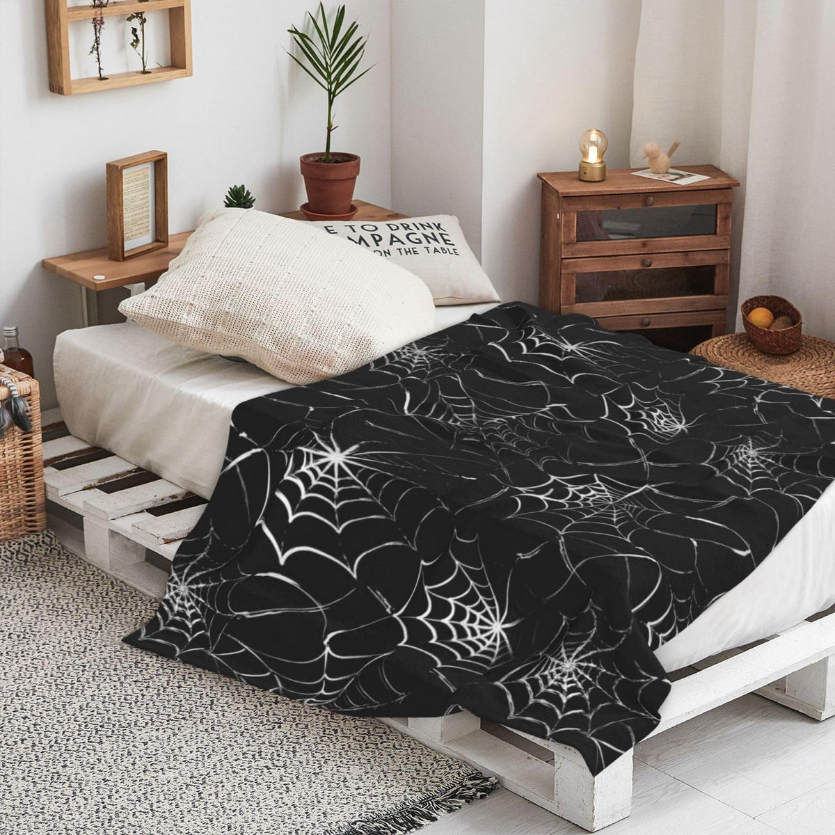 Gothic Spider Web Blanket - Perfect for Gothic Room Decor,Spooky Home Decor, Ideal Gothic Decor Accent,Black Horror Blanket, Soft Flannel for Couch, Bed, and Haunted Mansion Use (50" x 60")