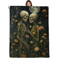 WKEDIN Gothic Lovers Skeleton Blanket,50x60in,Cozy Flannel Throw with Romantic Wildflower Moon Starry Sky Design,Soft Lightweight Gifts Blankets for Adults,Sofa Bed Travel Goth Halloween Boho Decor