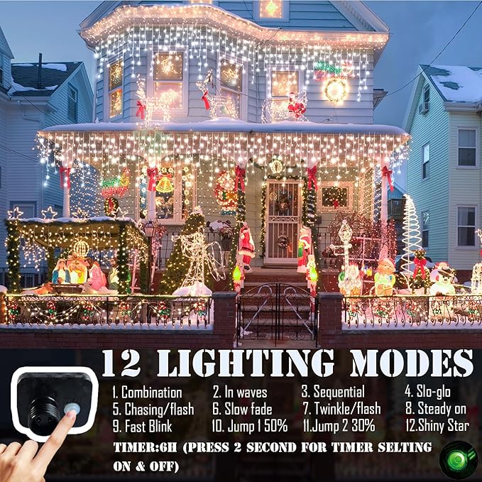 52FT Christmas Lights Outdoor Decorations 480LED Fairy String Light 12 Lighting Modes with Timer Memory Waterproof Christmas Light for Yard Roof Party Holiday Wedding Garden Decor