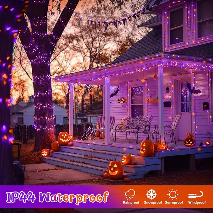 JMEXSUSS 400 LED Halloween Lights Outdoor Indoor, 132ft Halloween String Lights Plug in, Orange and Purple Light for Yard Tree Porch House