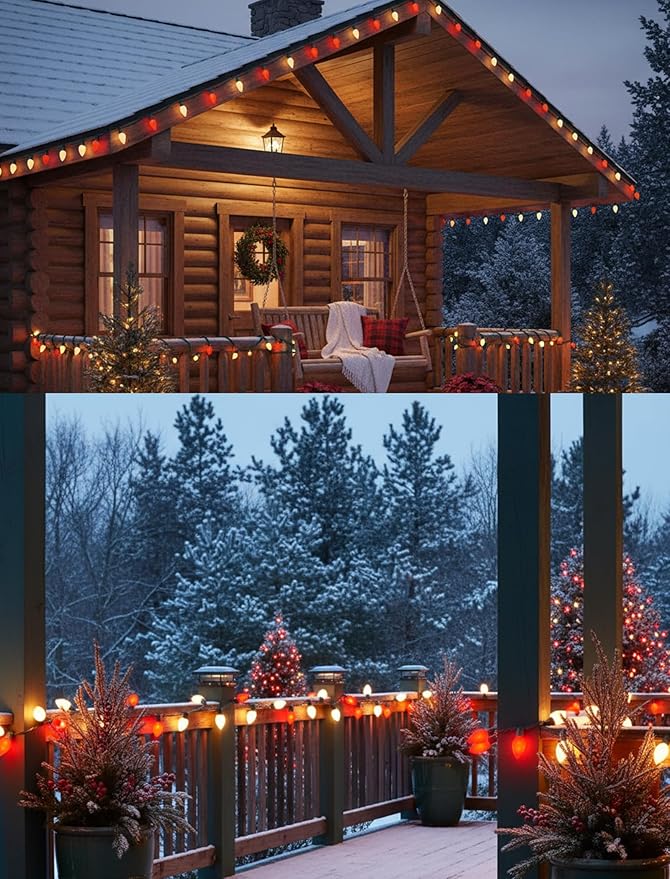 25FT Red and White LED Christmas Lights,LED Christmas Lights with 26 C9 Red White Shatterproof Plastic Bulbs,Connectable Red White String Light for Tree Roofline Indoor Outdoor Decor