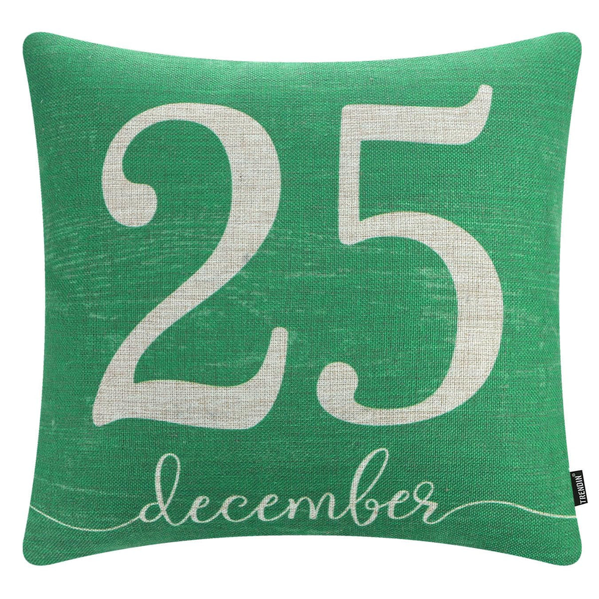 TRENDIN December 25 Christmas Pillow Cover 18x18, Winter Decorative Pillow Cover for Couch Bed Sofa Living Room, Holiday Throw Cushion Cover, Farmhouse Christmas Decorations Indoor Green PL1171TR