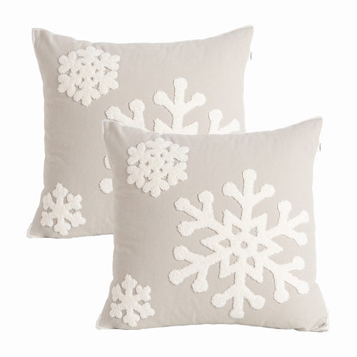 AFIRMLY 18x18,Cotton Christmas Blessing Throw Pillow Cover for Bed Sofa Cushion Car Snowflake Embroideried Pillowcases,1pair Grey