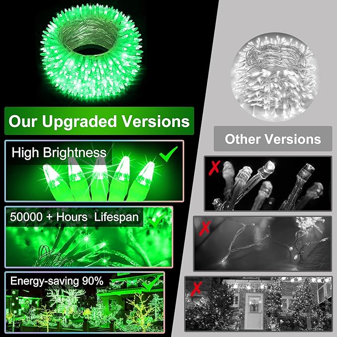 350LED Christmas Lights Indoor Outdoor, 90ft 12 Modes Green LED String Lights with Timer Dimmable, Waterproof Christmas Tree Lights for Xmas Patio Yard Fence Balcony Garden Party Decor Green