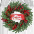Christmas Wreaths for Front Door,Winter Wreaths for Indoor and Outdoor Decorations,Christmas Door Wreath with Pine Cones and Leaves,Berries,Wood Sign for Decor