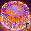 LAMPHOME 66ft Halloween Decorative Mini Lights, 200 LED Transparent Wire Fairy Starry String Lights Plug in, 12 Lighting Modes, for Halloween Decoration Outdoor Party Decoration (Orange and Purple)