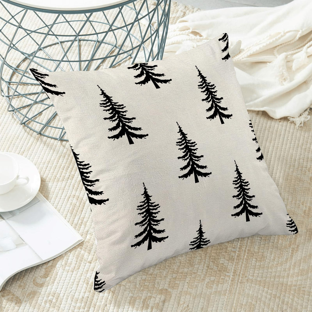 CXMEIFLY Christmas Pillow Covers 20x20 Inch Set of 2 Cream Black Christmas Tree Decor Throw Pillows Winter Xmas Holiday Outdoor Cushion Cases for Couch Bed Decorations