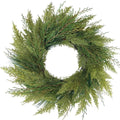 BINFEN 20” Green Faux Norfolk Pine Christmas Winter Wreath – Mixed with Real Touch Fake Cypress, Cedar & Spruce, Xmas Wreaths for Front Door Porch Mantel & Fireplace