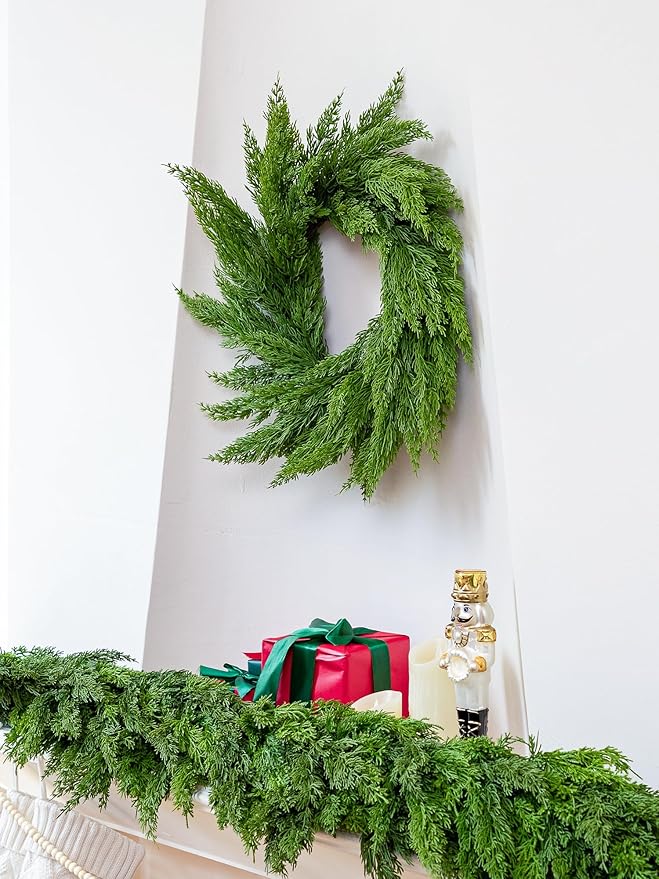 22" Real Touch Cypress Pine Wreath Christmas Wreath for Doors Walls Windows Porches Outdoor Indoor Christmas Decorations Xmas Decor