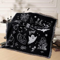 Phantoscope Happy Halloween Blanket, Soft Jacquard Knitted Throw Blanket with Tassel, Warm Cozy Blanket with Skeleton Bat Ghost for Couch Living Room Bedroom, Black, 50 x 60 inches