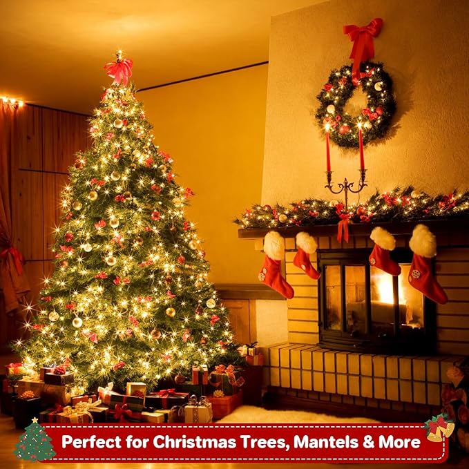2Pack Connectable Total 132Ft 400 LED Christmas Lights with Timer, Green Wire Fairy Starry String Lights Plug in, 8 Modes and Memory, forIndoor Outdoor Xmas Tree Wedding Party Decoration,Warm White