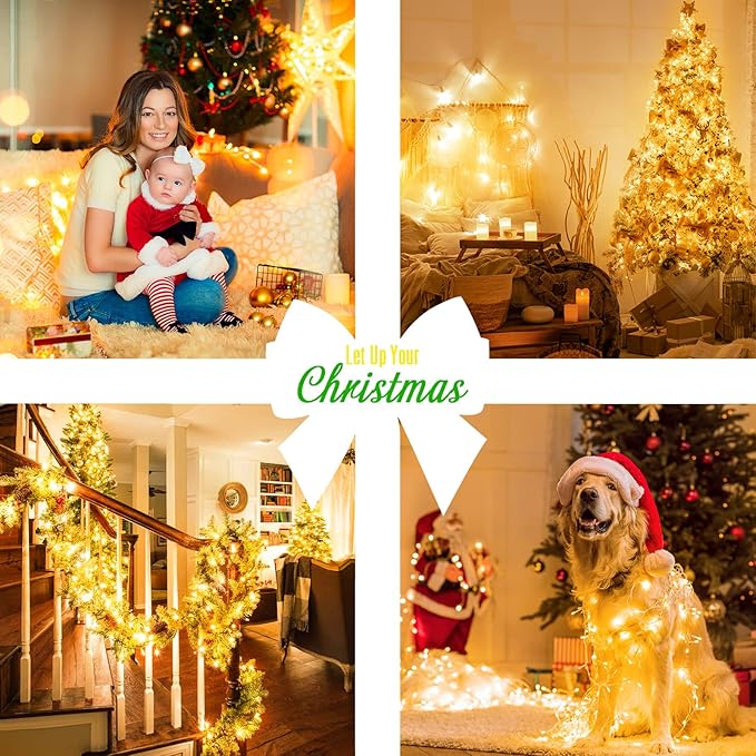 JMEXSUSS 150 LED Christmas Lights Indoor Plug in, Connectable Warm White Christmas Lights for Bedroom, 59ft 8 Modes Twinkle Fairy Light Outdoor for Room Classroom Party Christmas Tree Decor