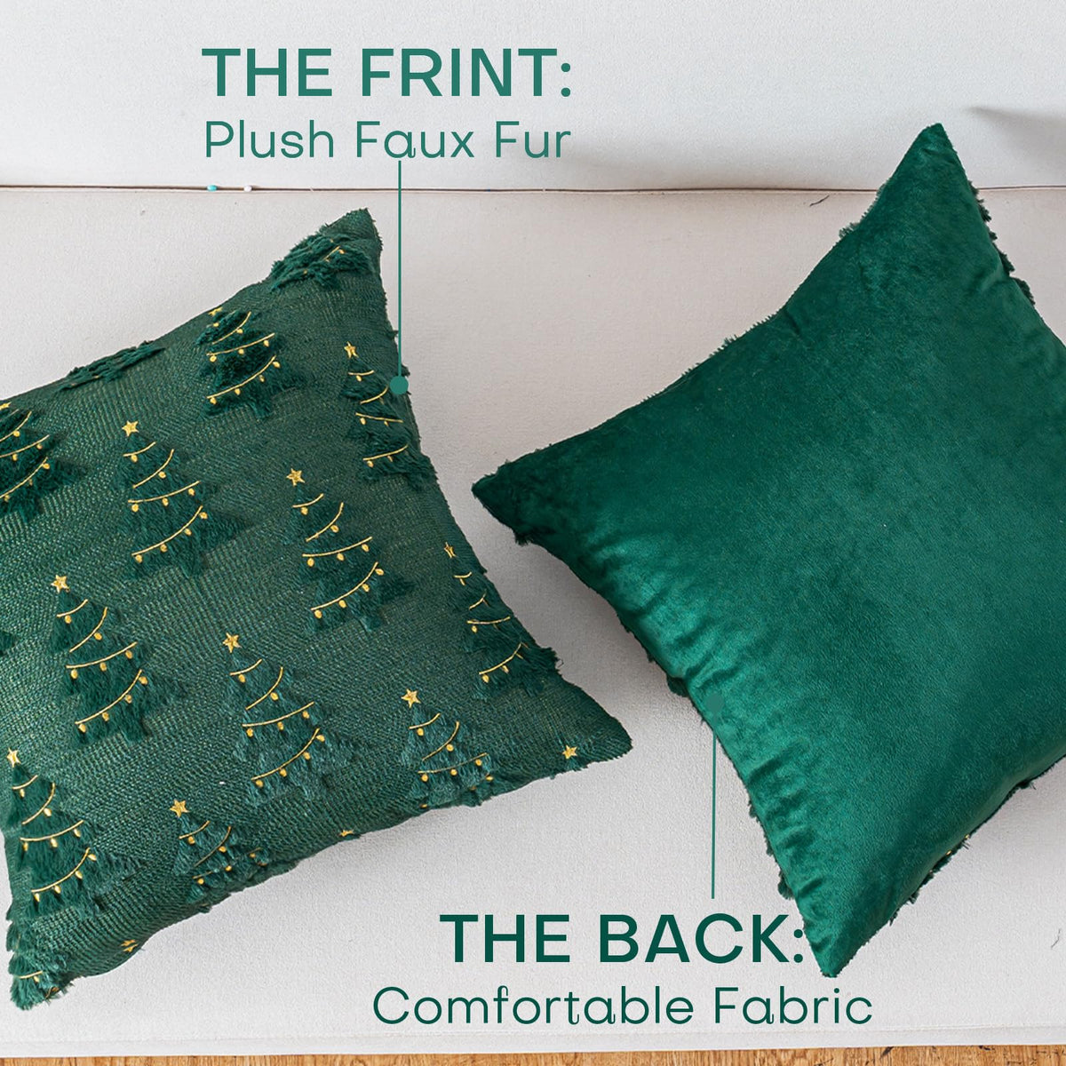 ZSkogur Christmas Throw Pillow Covers 18x18 Set of 2, Christmas Tree Decoration Cushion Covers Soft Faux Fur Pillow Cases for Sofa Couch Bed Winter Holiday Festivals Home Decor, Green(Star)