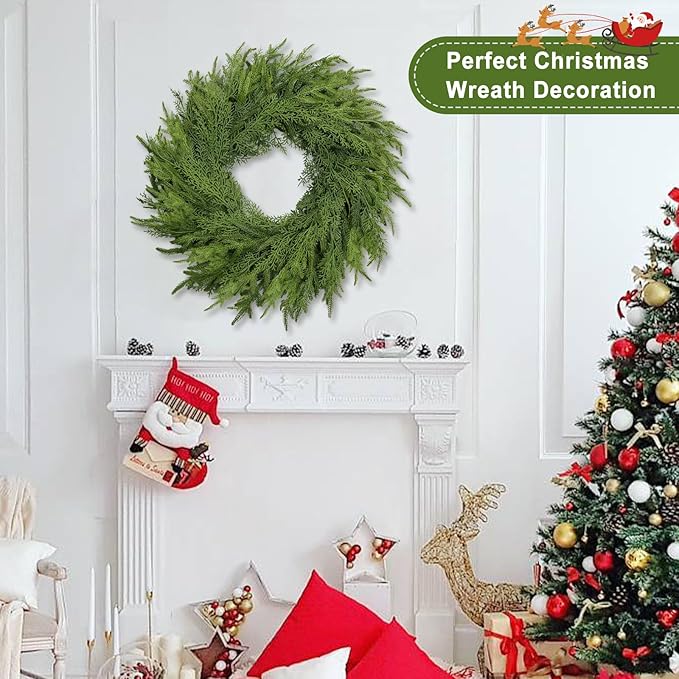 26 Inch Christmas Wreath, Christmas Wreaths for Front Door, Artificial Pine Wreath for Table Wall Window Indoor Outdoor Christmas Decoration