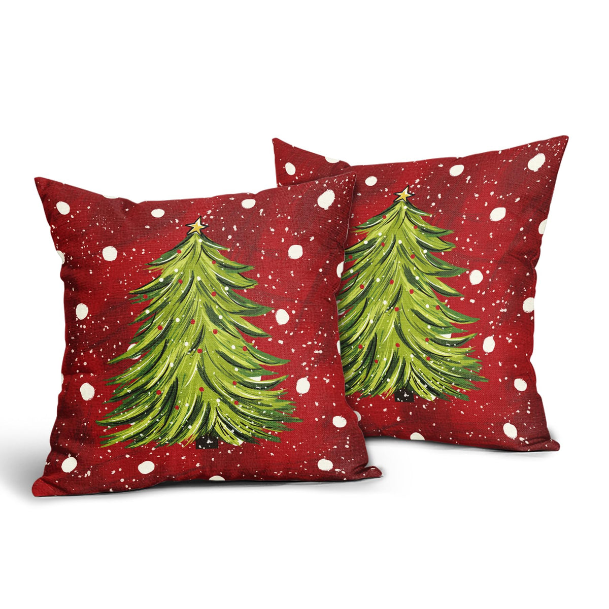 Red Christmas Pillow Covers 18X18 Inch Set of 2 Watercolor Green Xmas Tree Decorative Pillow Cases Winter Holiday Cotton Linen Cushion Case Farmhouse Christmas Decor For Home Couch Sofa Porch Outdoor