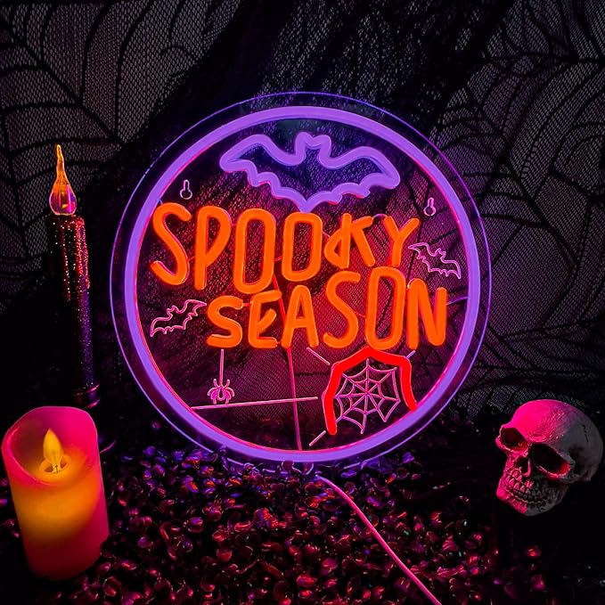 Spooky Season Neon Sign, LED Halloween Neon Light for Décor, Halloween Parties, Gift,USB Powered, Dimmable